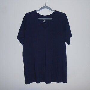Woman Within dark navy blue short sleeve V neck tee top Women's Plus size 1X